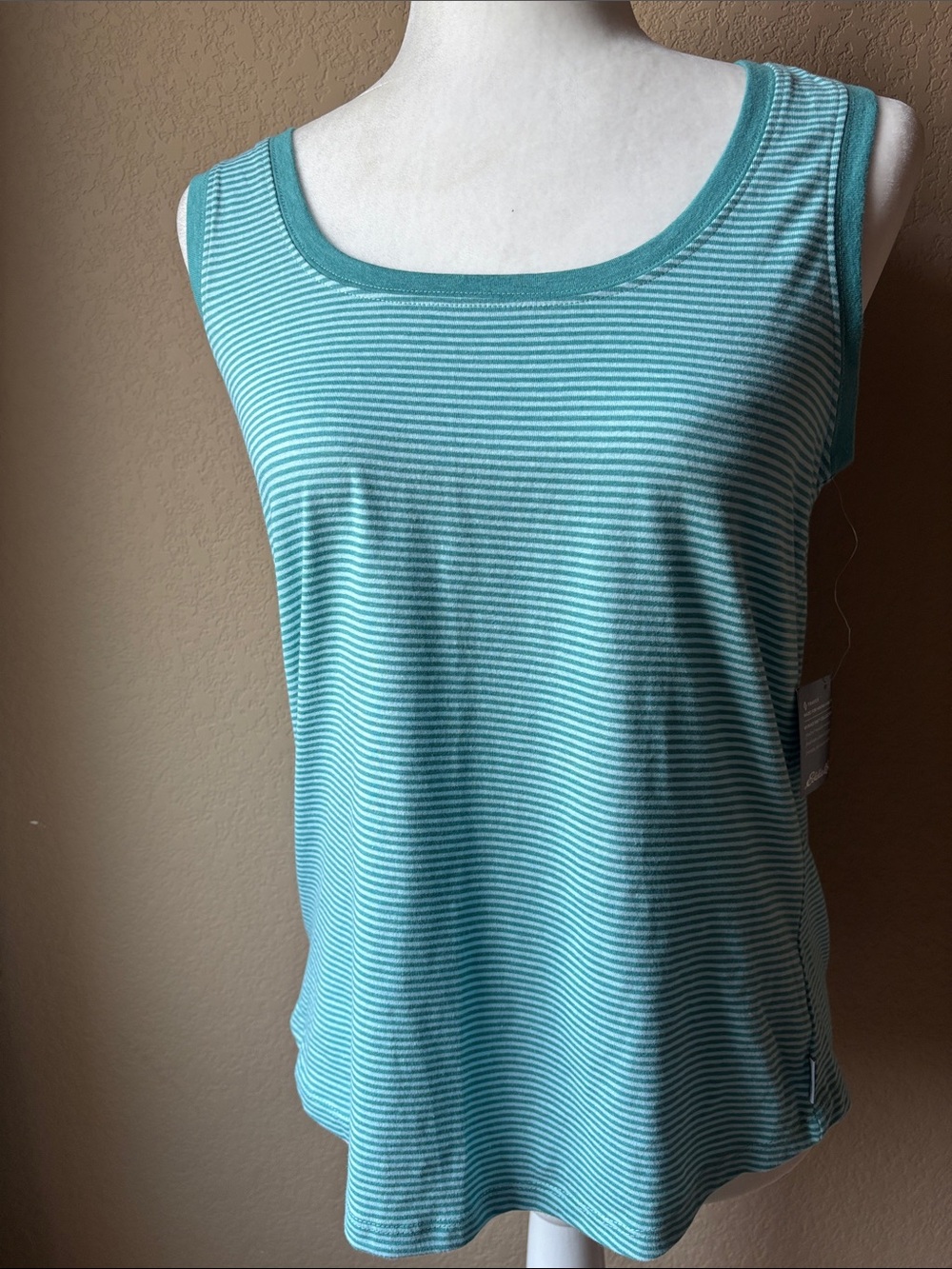 NWT Eddie Bauer Teal and White Striped Scoop Neck Tank